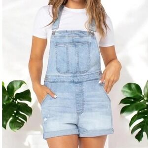 No Boundaries Denim Overalls Romper Shorts Juniors Light Wash Size Small 3-5